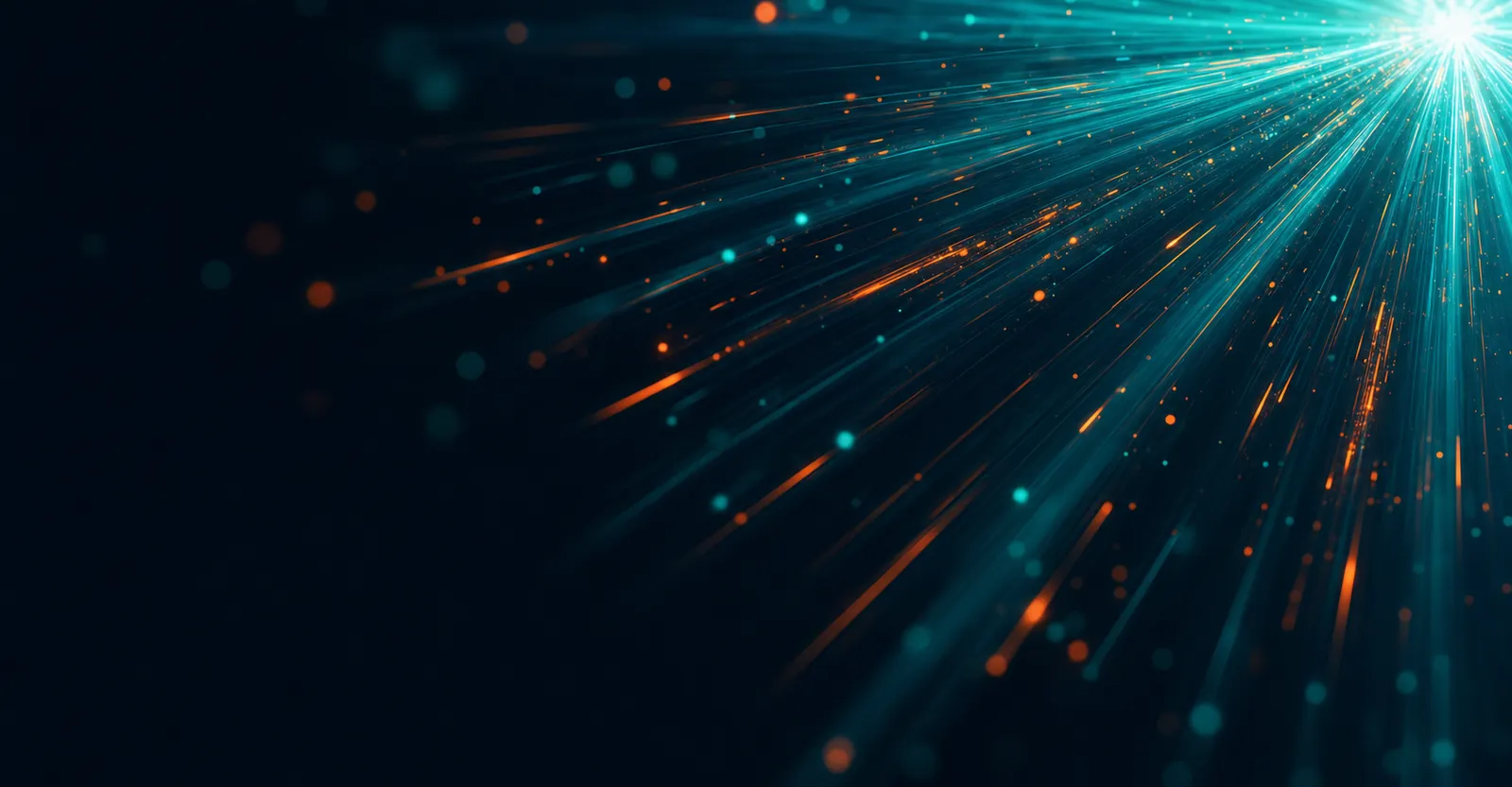 A burst of teal-glow light radiating from the upper right over dark navy — abstract AUQUAL brand backdrop behind the Technical SEO headline